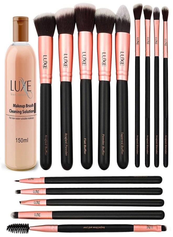 Luxe Premium Makeup Brushes Set for Face and Eye - Synthetic Brushes for Foundation, Powder, Blush, Eyeshadow - Brush Cleaning Solution Included - Perfect Make Up Brushes Kit, Beauty Brush Set (14pc) - Image 1