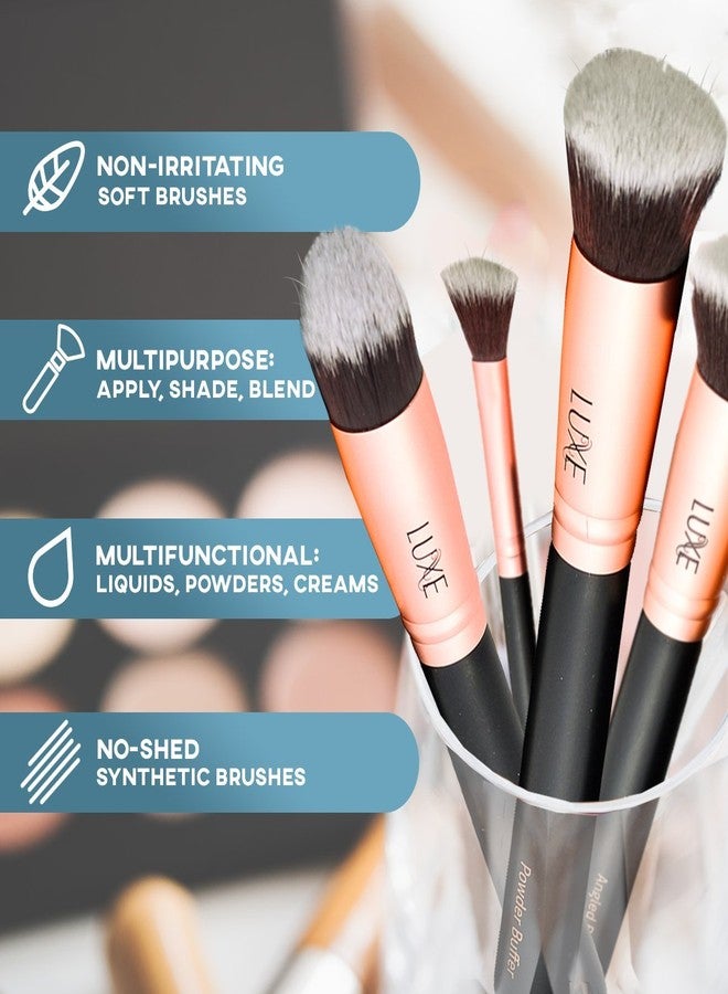 Luxe Premium Makeup Brushes Set for Face and Eye - Synthetic Brushes for Foundation, Powder, Blush, Eyeshadow - Brush Cleaning Solution Included - Perfect Make Up Brushes Kit, Beauty Brush Set (14pc) - Image 5