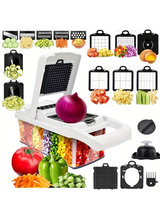 "قطاعة خضروات 22 في 1 – قطاعة وبَشّارة طعام متعددة الاستخدامات مع حاوية | فرمة بصل، مبشرة بطاطس، أدوات مطبخ أساسية (للمنزل والسكن الجامعي)" - Image 2