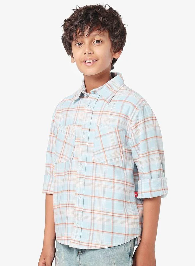 Bonkids Regular Long Sleeve Printed Aqua Cotton Shirt For Boys 100 % Cotton