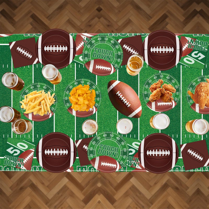 Litmitfu 96 Pcs Football Party Supplies Kit - Football Plates and Napkins Sets, Touchdown Party Paper Dinner Dessert Plates Luncheon Napkins Tableware for Footballs Birthday Game Day Tailgate Table Decor - Image 5