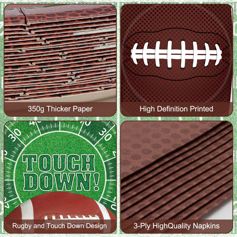 Litmitfu 96 Pcs Football Party Supplies Kit - Football Plates and Napkins Sets, Touchdown Party Paper Dinner Dessert Plates Luncheon Napkins Tableware for Footballs Birthday Game Day Tailgate Table Decor - Image 4