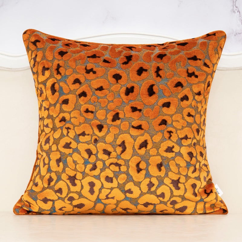 Alerfa Orange Floral Throw Pillow Cover 20 x 20 Inch Cut Velvet Sqaure Luxury Decorative Pillow Cover for Couch Living Room Bedroom - Image 1