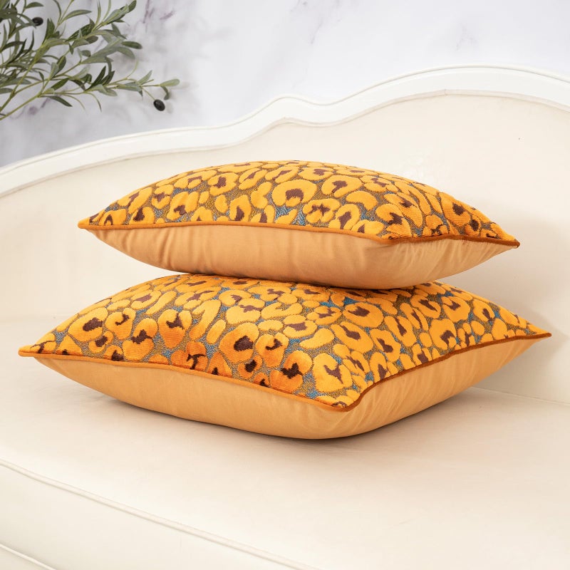 Alerfa Orange Floral Throw Pillow Cover 20 x 20 Inch Cut Velvet Sqaure Luxury Decorative Pillow Cover for Couch Living Room Bedroom - Image 4