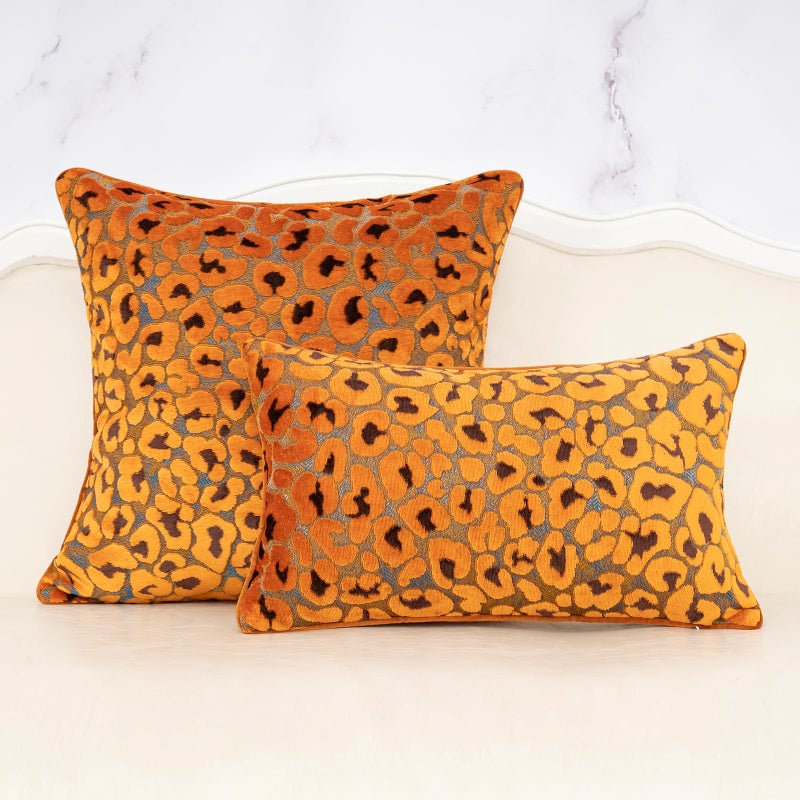 Alerfa Orange Floral Throw Pillow Cover 20 x 20 Inch Cut Velvet Sqaure Luxury Decorative Pillow Cover for Couch Living Room Bedroom - Image 3