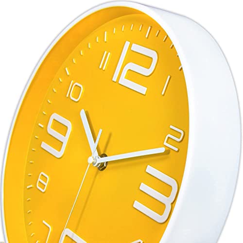 Rylan Plastic Wall Clock 12" Silent Quartz Decorative Latest Wall Clock Non-Ticking Classic Clock Battery Operated Round Easy to Read for Room/Home/Kitchen/Bedroom/Office/School - Analog, Yellow - Image 2
