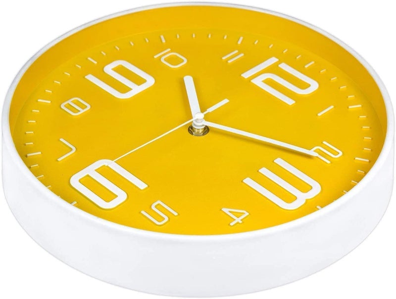 Rylan Plastic Wall Clock 12" Silent Quartz Decorative Latest Wall Clock Non-Ticking Classic Clock Battery Operated Round Easy to Read for Room/Home/Kitchen/Bedroom/Office/School - Analog, Yellow - Image 3