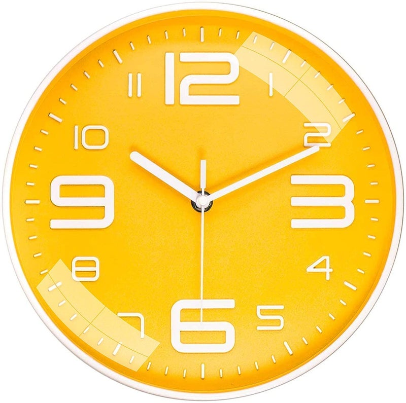 Rylan Plastic Wall Clock 12" Silent Quartz Decorative Latest Wall Clock Non-Ticking Classic Clock Battery Operated Round Easy to Read for Room/Home/Kitchen/Bedroom/Office/School - Analog, Yellow - Image 5