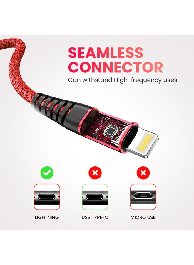 إيلونسي كابل شحن USB إلى Lightning بطول 1 متر، كابل شحن سريع متوافق مع iPhone 14/14 Pro/14 Pro Max، 13، 12 Pro/Max/X - أحمر - Image 3