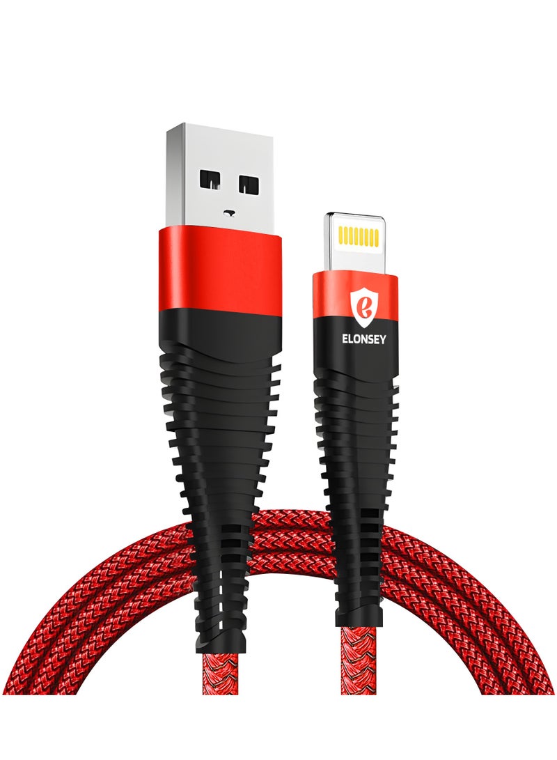 إيلونسي كابل شحن USB إلى Lightning بطول 1 متر، كابل شحن سريع متوافق مع iPhone 14/14 Pro/14 Pro Max، 13، 12 Pro/Max/X - أحمر - Image 1