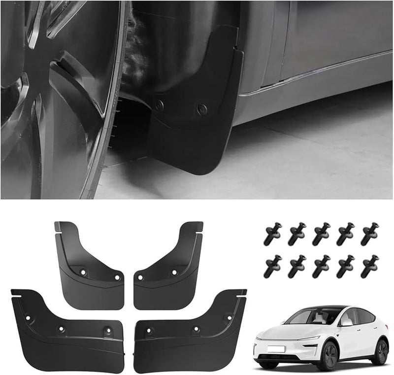 مجموعة حواجز الطين الخلفية تسلا موديل واي 2025 جونيبر، مجموعة واقيات الرش باللون الأسود - Image 5