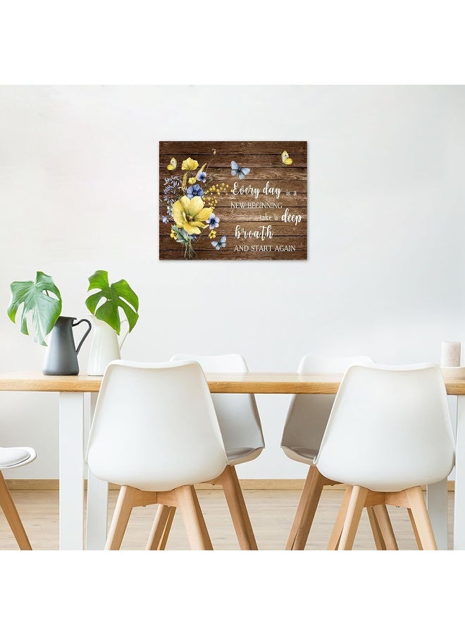 LB Floral Wall Art for Bathroom Blue Yellow Wildflower and Butterfly Inspirational Quotes Abstract Canvas Wall Art Brown Wall Pictures for Living Room Bedroom Office Ready To Hang, 20x16 Inch - Image 3