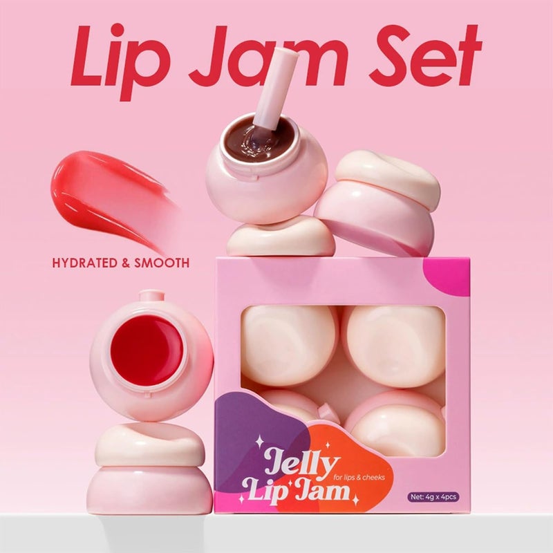 4-Color Jelly Lip Gloss Set, Hydrating, Moisturizing, Nourishing, Plumping, Long-Lasting, Non-Sticky, Glossy & Shiny Lip Care, Lips Balm for Dry & Chapped Lips, Natural Look, Gift for Women & Girls - Image 3