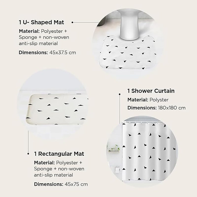 Kuber Industries Shower Curtain & Bathmat Set | Non-Slip Bath mats for Bathroom | Easy-Slide Curtains | Polyester Curtain or Bathmat for Bath Décor | YX0028-3T | 3 Pcs Set | Multicolor - Image 3