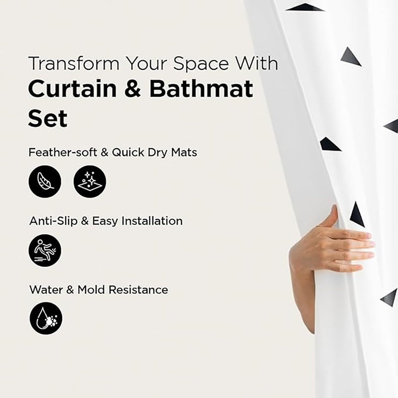 Kuber Industries Shower Curtain & Bathmat Set | Non-Slip Bath mats for Bathroom | Easy-Slide Curtains | Polyester Curtain or Bathmat for Bath Décor | YX0028-3T | 3 Pcs Set | Multicolor - Image 2