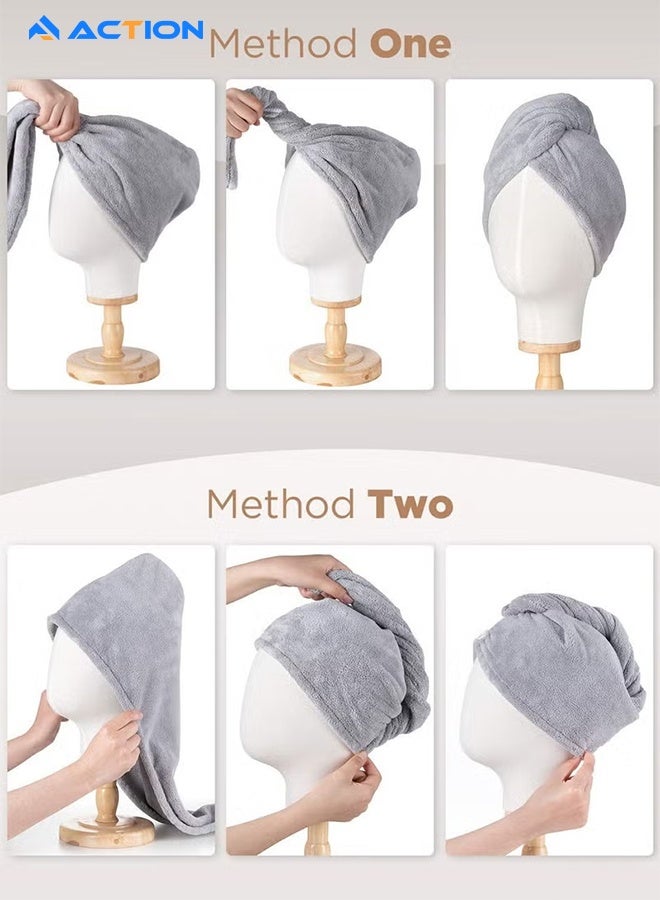 ACTION Microfiber Towel, 3 Packs Hair Turbans For Wet Hair, Drying Hair Wrap For Women Anti Frizz(Purple, Blue, Grey) - Image 3