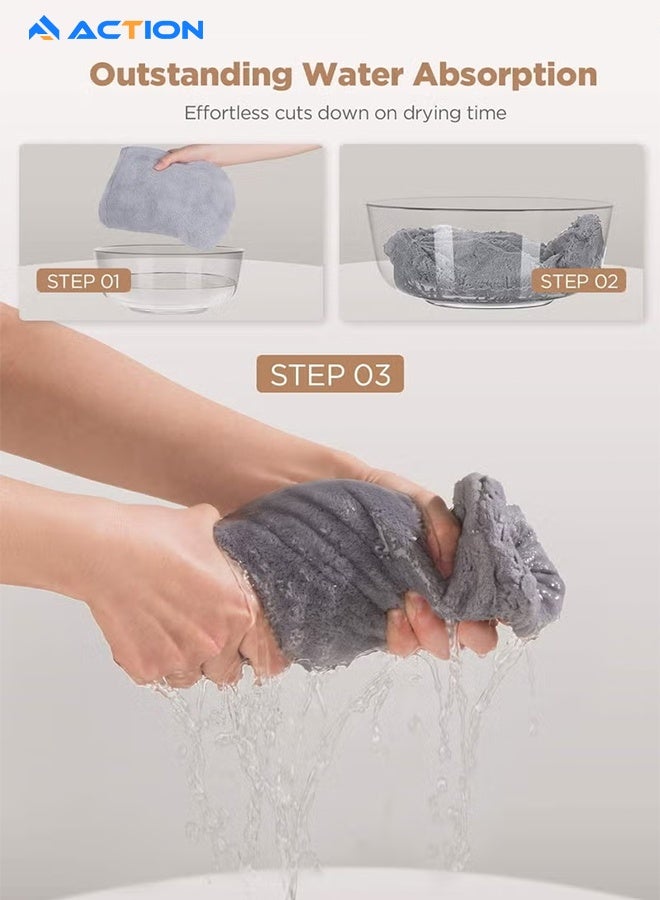ACTION Microfiber Towel, 3 Packs Hair Turbans For Wet Hair, Drying Hair Wrap For Women Anti Frizz(Purple, Blue, Grey) - Image 4