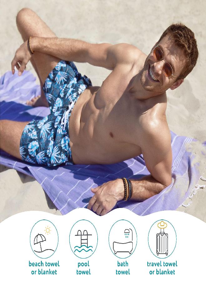 WETCAT Turkish Beach Towel Oversized 38x71 100% Cotton Sand Free Quick Dry Towel Extra Large Turkish Towel Light Travel Towel for Adults Beach Gifts Beach Accessories - Dark Purple - Image 4