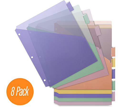 Manaloom Double Pocket Index Dividers, with Multicolor Large Insertable Tabs, Hole Punched for Use with 3 Ring Binders - 8 Pack - Image 3