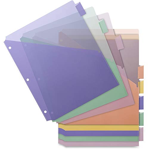 Manaloom Double Pocket Index Dividers, with Multicolor Large Insertable Tabs, Hole Punched for Use with 3 Ring Binders - 8 Pack - Image 1