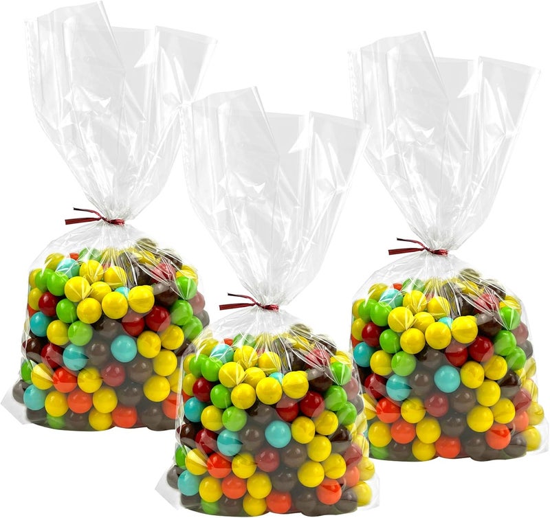 Morepack أكياس سيلوفان ذات قاع مسطح، 100 قطعة 6x2x10 بوصة أكياس سيلوفان شفافة مع 100 رباط ملتوي (بدون جوانب جانبية) - Image 1