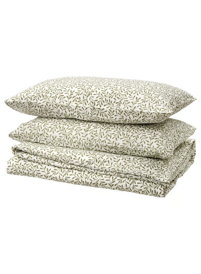غطاء لحاف و2 غطاء وسادة، أبيض/أخضر، 240x220/50x80 سم - Image 1