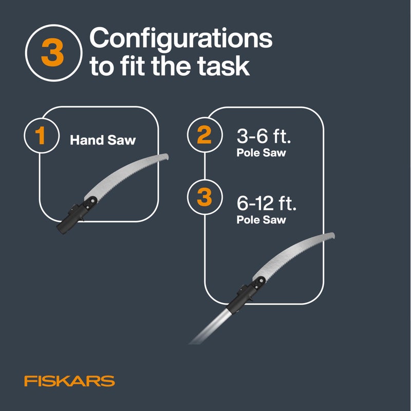Fiskars XtendControl 12' Tree Pruner with 15" X1 Triple-Grind Saw, Two 3-6 Ft Extension Poles for Overhead Branch Trimming, Lightweight Aluminum Pole Saw with Secure Double-Locking System, Orange - Image 3