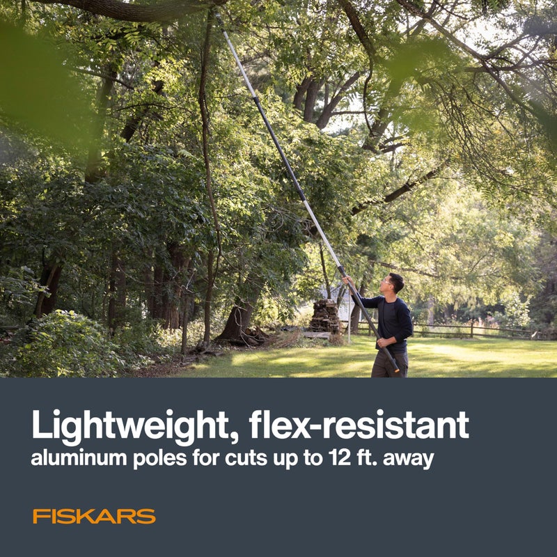 Fiskars XtendControl 12' Tree Pruner with 15" X1 Triple-Grind Saw, Two 3-6 Ft Extension Poles for Overhead Branch Trimming, Lightweight Aluminum Pole Saw with Secure Double-Locking System, Orange - Image 4