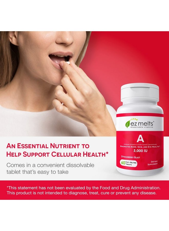 EZ Melts - Vitamin A 5000 Iu As Retinol Supplements Dissolvable Vitamin A Supplement To Support Immune Skin & Eye Health Vegan Vitamin A Supplements Retinol Vitamin A Tablets With Zero Sugar - Image 1