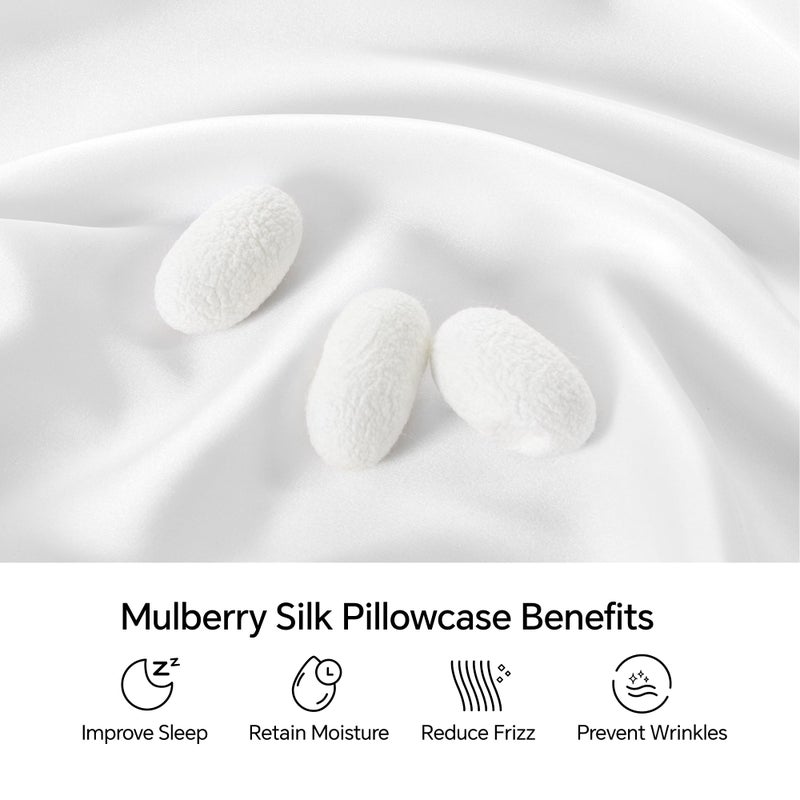 INFIIXSO Mulberry Silk Pillowcase for Hair and Skin  Silk Pillow Cases Standard Size Set of 2 with Hidden Zipper 20x26 Inches  Ultra Smooth and Soft Cooling Pillow Cases for Hot Sleepers(White 2 Pack) - Image 2