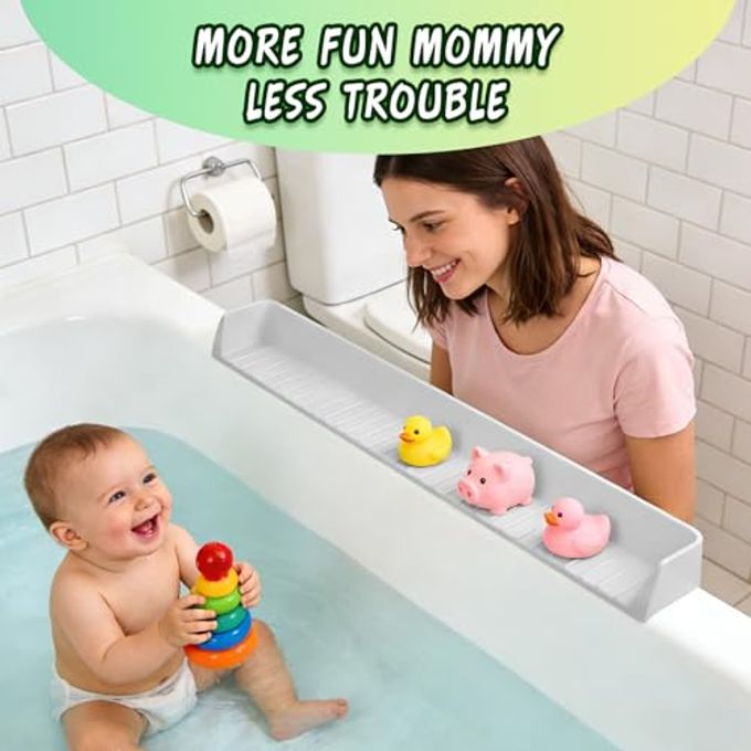 TYASDBA Splash Guard For Bathtub Kids Silicone Bathtub Splash Guard With 11 Suction Cups, Bath Tub Play Shelf For Kids & Toy Holder, Prevent Water Spill In Bathroom, Fun Bath Time For Toddlers Baby(Grey) - Image 3
