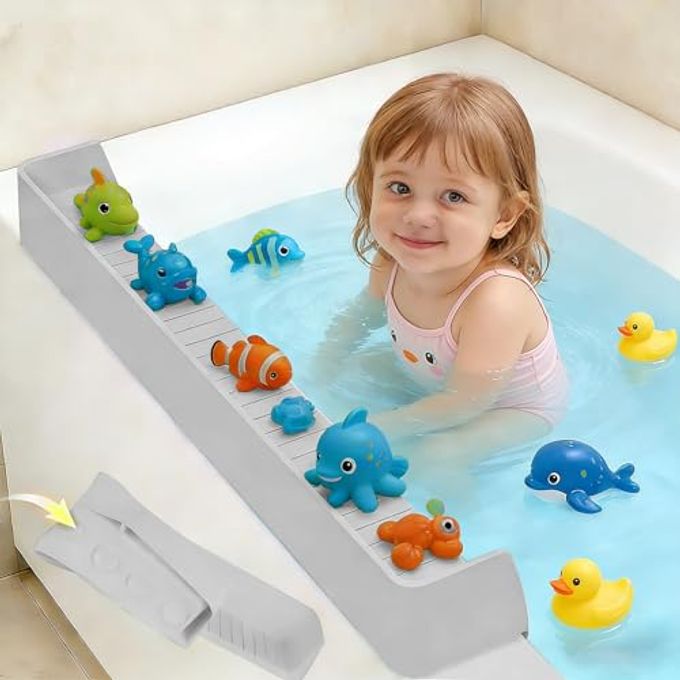 TYASDBA Splash Guard For Bathtub Kids Silicone Bathtub Splash Guard With 11 Suction Cups, Bath Tub Play Shelf For Kids & Toy Holder, Prevent Water Spill In Bathroom, Fun Bath Time For Toddlers Baby(Grey) - Image 4