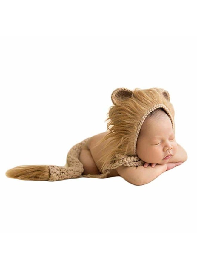 Vedory Baby Photography Props Lion Hats Tail Newborn Boy Girl Photo Shoot Outfits Crochet Costume Infant Knitted Clothes (Brown) - Image 1