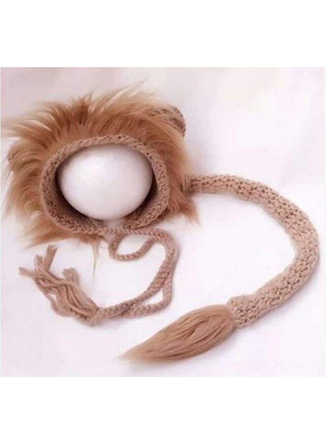 Vedory Baby Photography Props Lion Hats Tail Newborn Boy Girl Photo Shoot Outfits Crochet Costume Infant Knitted Clothes (Brown) - Image 2