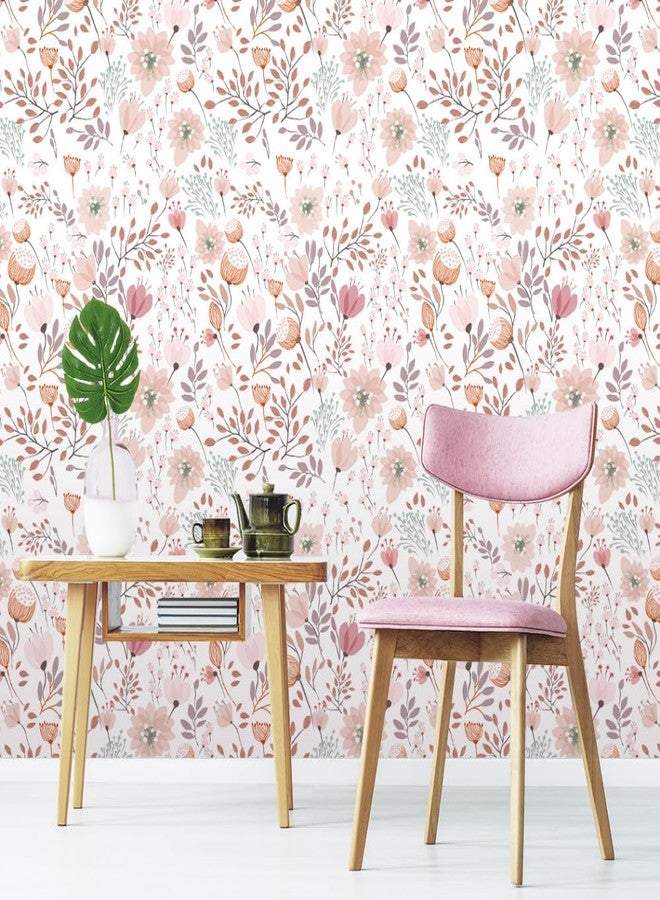 GeRRiT 17.7"x118.1" Sweet Girls Room Decor Peel and Stick Boho Pink Floral Peel Stick Wallpaper Contact Paper Removable Self Adhesive Flower Wallpaper for Walls Bedroom Home Decoration - Image 1