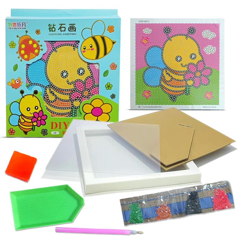 LitVibes DIY Diamond Painting Kit with Frame for Kids Adults Art Craft Set Suitable for Home Wall Decoration Fun Birthday Return Gift for Children Multicolor ParentChild Game BEE Design