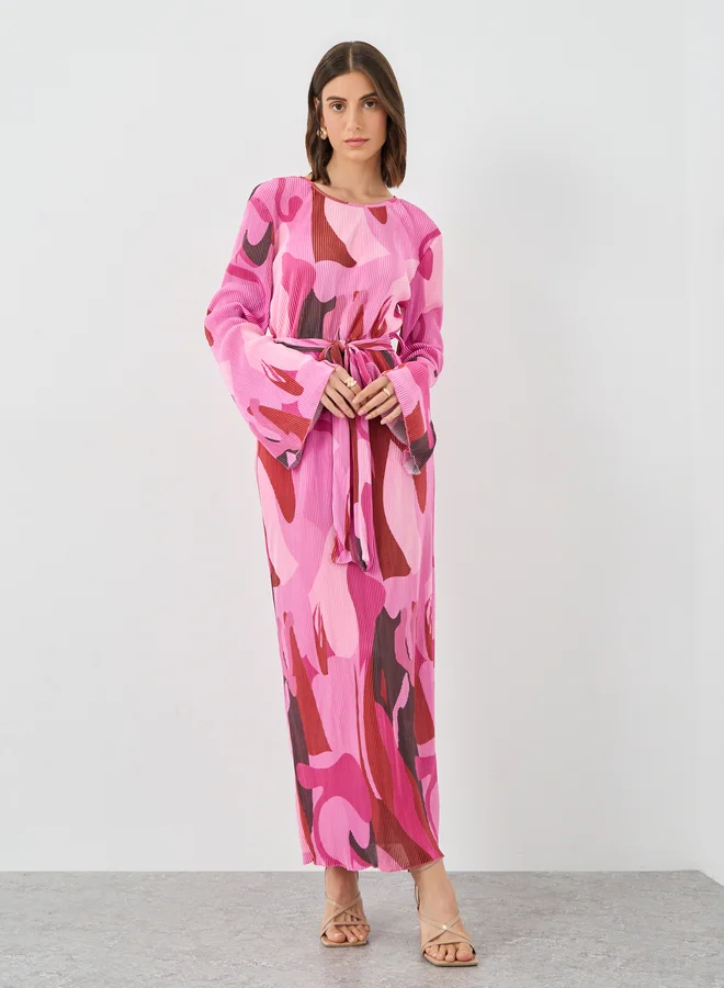 Take Two Take Two Pink Abstract Print Plisse Maxi Dress
