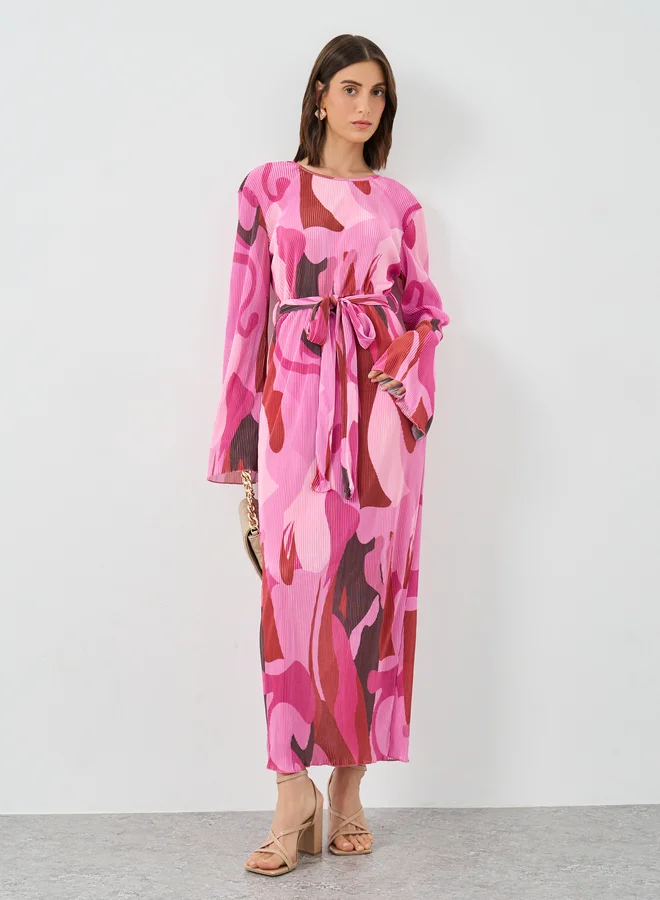 Take Two Take Two Pink Abstract Print Plisse Maxi Dress