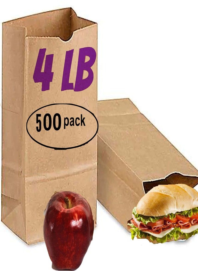 Pizety Brown Paper Bags 4 lb - 500 Pack Kraft Paper Lunch Bags, Recyclable & Biodegradable, Durable 4 Pound Sacks for Sandwiches, Snacks, Crafts, Retail, Party Use - Bulk - Image 2