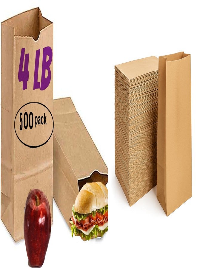 Pizety Brown Paper Bags 4 lb - 500 Pack Kraft Paper Lunch Bags, Recyclable & Biodegradable, Durable 4 Pound Sacks for Sandwiches, Snacks, Crafts, Retail, Party Use - Bulk - Image 1
