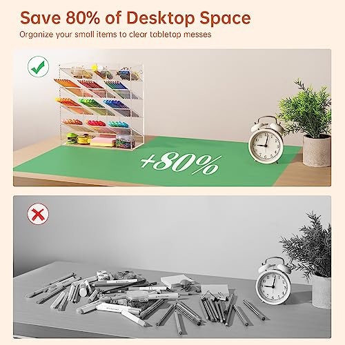 BEYGORM Acrylic Vertical Marker Organizer for 150 Markers with 13 Compartments, Clear Angled Pen & Pencil Holder, Large Desk Stationery & Art Supply Storage for Office & School (10.2 x 9.8 x 4 Inch) - Image 2