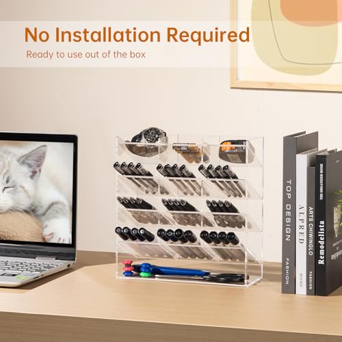 BEYGORM Acrylic Vertical Marker Organizer for 150 Markers with 13 Compartments, Clear Angled Pen & Pencil Holder, Large Desk Stationery & Art Supply Storage for Office & School (10.2 x 9.8 x 4 Inch) - Image 4
