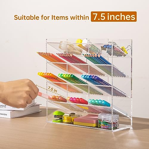 BEYGORM Acrylic Vertical Marker Organizer for 150 Markers with 13 Compartments, Clear Angled Pen & Pencil Holder, Large Desk Stationery & Art Supply Storage for Office & School (10.2 x 9.8 x 4 Inch) - Image 3