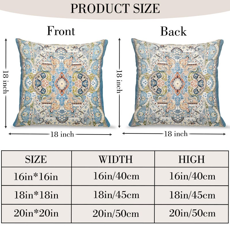 BUAEL Boho Floral Throw Pillow Covers 18x18 inch Set of 2,Blue Boho Rug Geometric Floral Pattern Decor Double Sided Pattern Cushion Cover Soft Pillow Case Living Sofa Room Bed Square Pillow Cover - Image 2