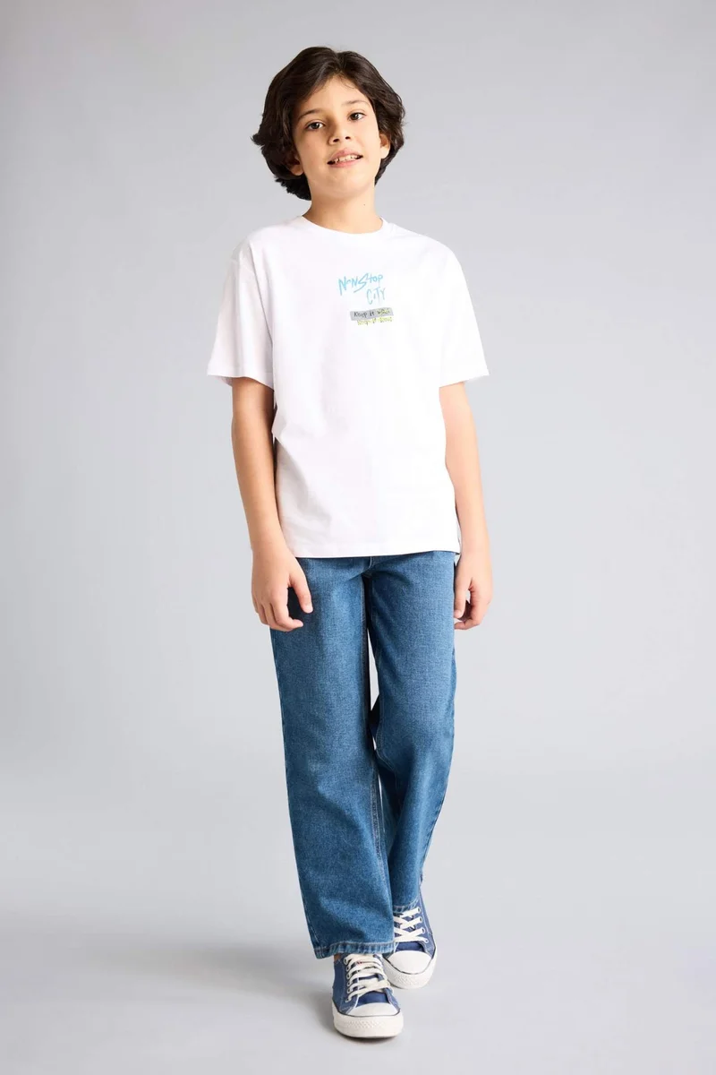 ديفاكتو Boys Regular Fit Printed Crew Neck T-shirt