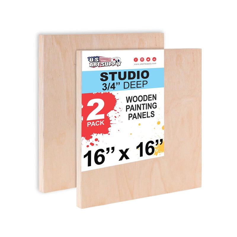 US Art Supply Unfinished Cradled Wood Panels for Painting 2 Pack of 16x16 inch Studio Birch Wooden Canvas Boards 34 Deep MixedMedia Craft Acrylic Oil Encaustic Paint Pouring Panel Board