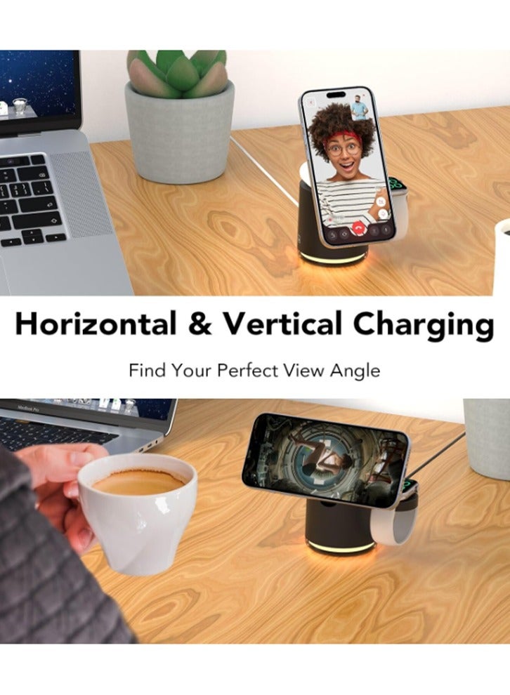 3-in-1 Wireless Charging Station for Apple Devices, 15W Wireless Charger for iPhone 16/15/14/13/12, Apple Watch, AirPods, Magnetic Foldable Fast Charger Apple Charging Station (Black)  - Image 4