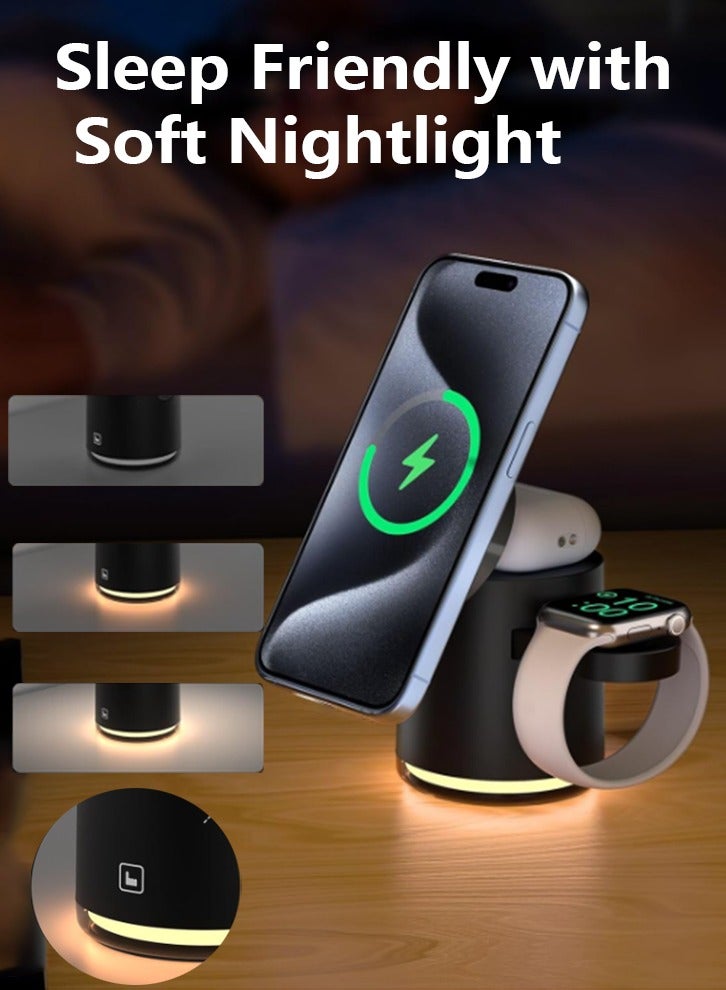 3-in-1 Wireless Charging Station for Apple Devices, 15W Wireless Charger for iPhone 16/15/14/13/12, Apple Watch, AirPods, Magnetic Foldable Fast Charger Apple Charging Station (Black)  - Image 3