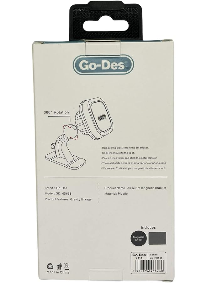 Go-Des 360 Rotation Magnetic Mobile Phone Car Holder For Mobiles, Tablets And Ipads (Hd-668) - Image 3