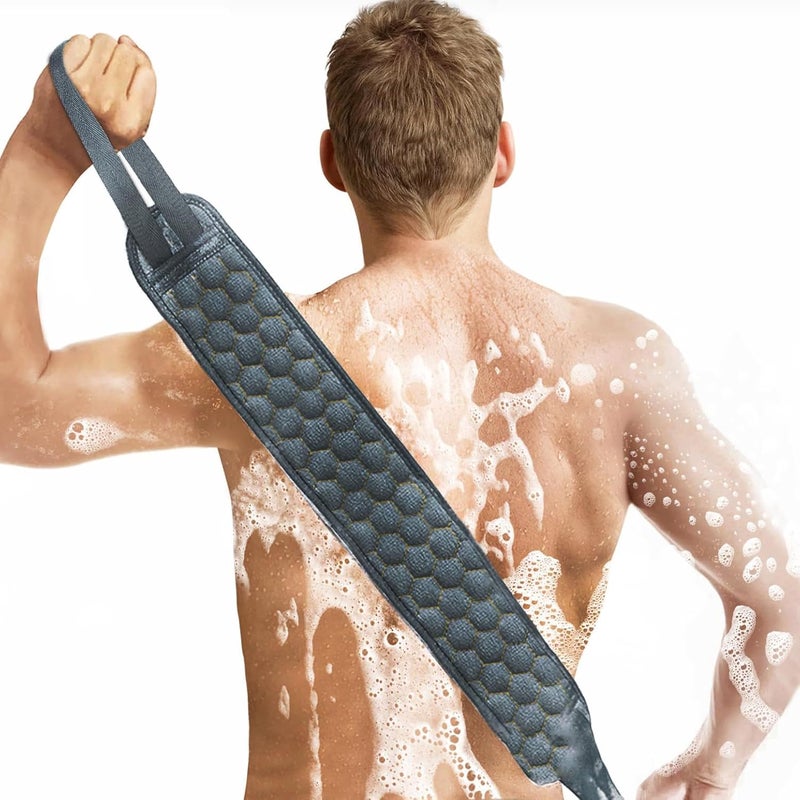 Inmorven Back Scrubber for Shower Exfoliating Body Scrubber 40 inch DoubleSided Back Exfoliator Scrub Towel Bath Body Brush Widened Back Washer with Handle for Men and Women Grey